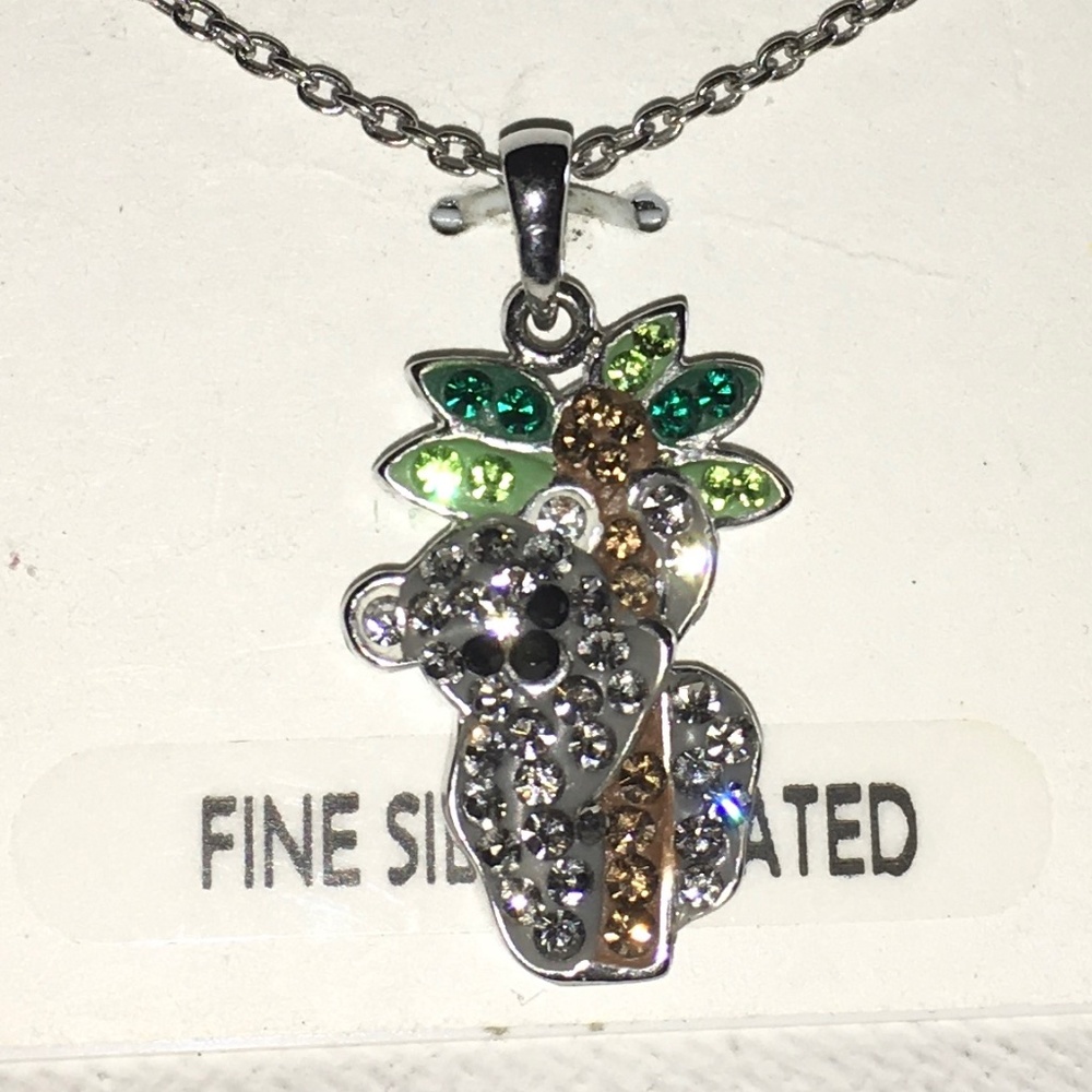Sunstone Crystal Koala Bear on Tree Necklace Pendant, Super Sparkle, Silver, New